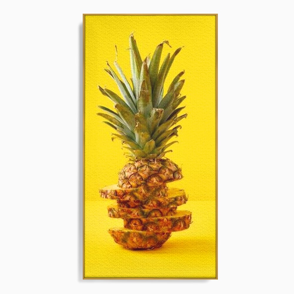 Tablou canvas cu tablou canvas cu ananas feliat, in rama de aluminiu auriu