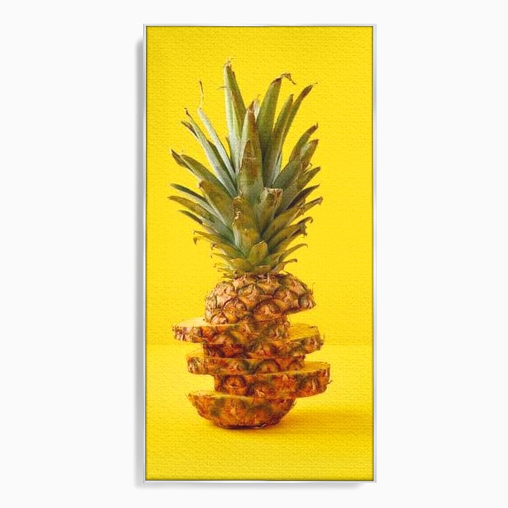 Tablou canvas cu tablou canvas cu ananas feliat, in rama de aluminiu argintiu