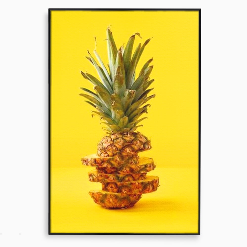 Tablou canvas cu tablou canvas cu ananas feliat, in rama de aluminiu negru