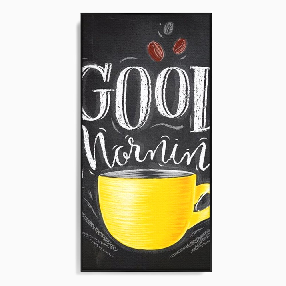 Tablou canvas cu tablou canvas cu ceasca galbena, in rama de aluminiu negru