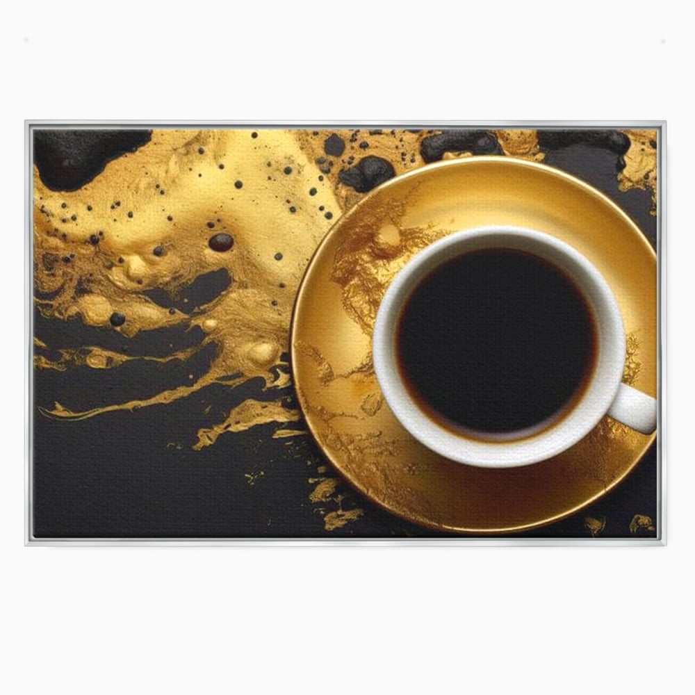 Tablou canvas cu tablou canvas cu ceasca de cafea, in rama de aluminiu argintiu
