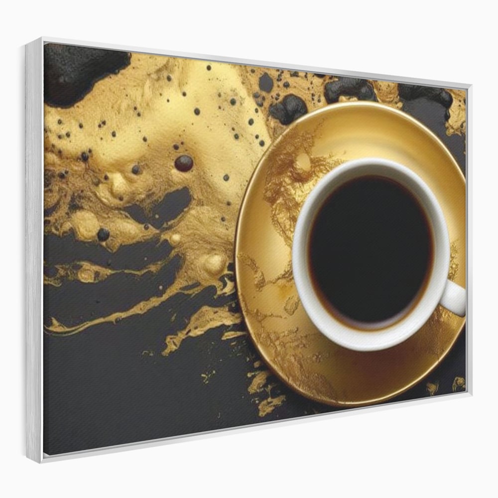 Tablou canvas cu tablou canvas cu ceasca de cafea, in rama de aluminiu argintiu