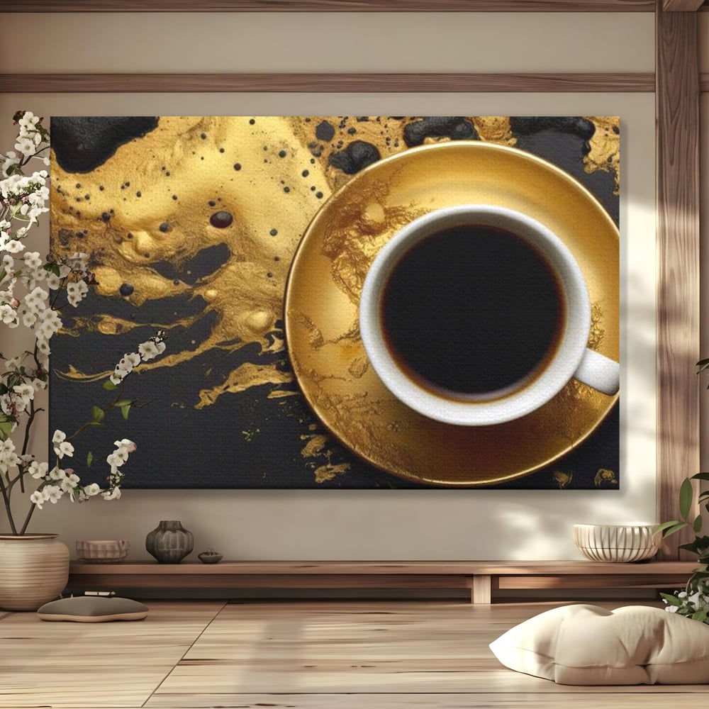Tablou canvas cu tablou canvas cu ceasca de cafea, fara rama, pe sasiu de lemn