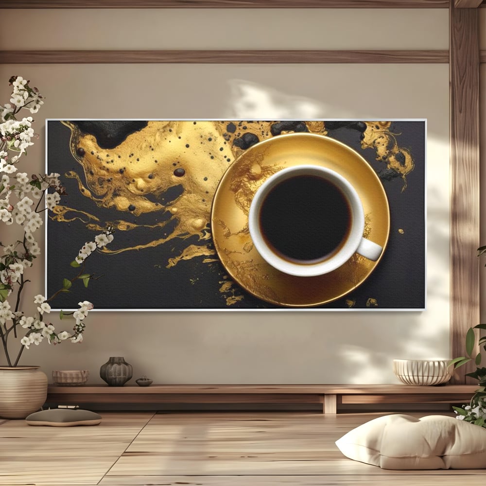 Tablou canvas cu tablou canvas cu ceasca de cafea, in rama de aluminiu argintiu