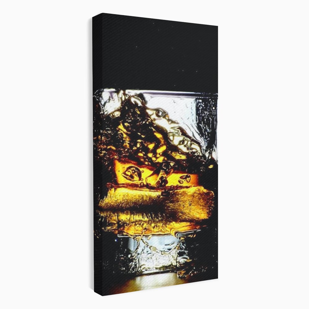 Tablou canvas cu tablou canvas cu pahar de whisky si gheata, fara rama, pe sasiu de lemn