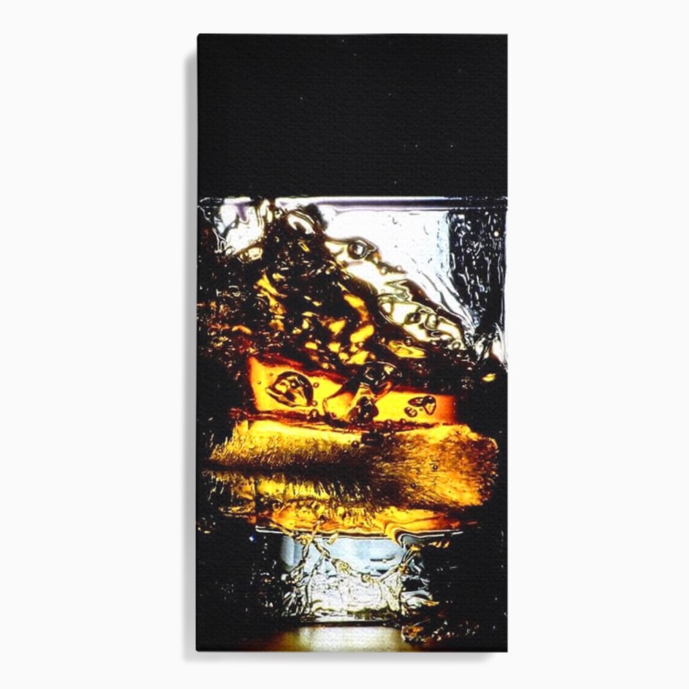 Tablou canvas cu tablou canvas cu pahar de whisky si gheata, fara rama, pe sasiu de lemn