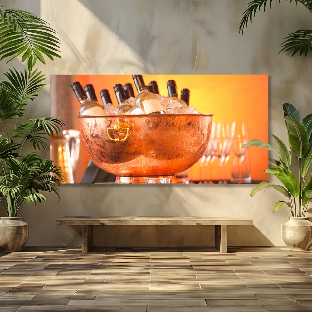 Tablou canvas cu tablou canvas cu sticle in frapiera de cupru, fara rama, pe sasiu de lemn