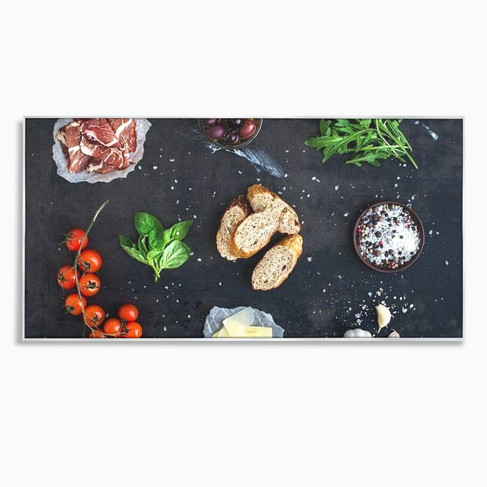Tablou canvas cu natura moarta cu ingrediente italiene, in rama de aluminiu argintiu
