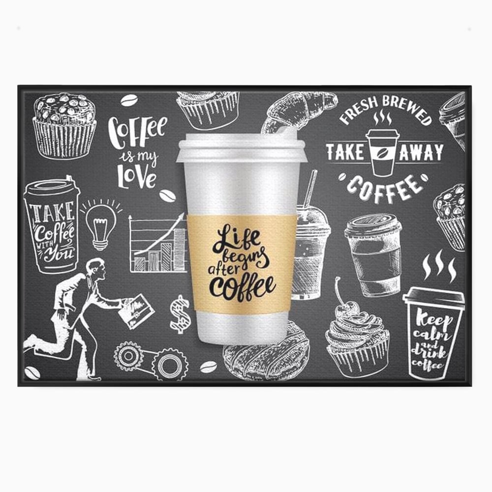 Tablou canvas cu ilustratie tip tabla cu cafea, in rama de aluminiu negru