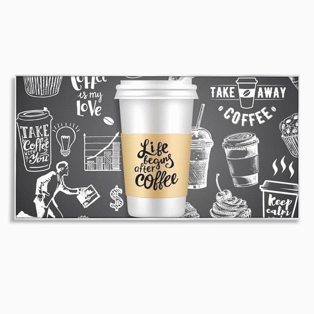 Tablou canvas cu ilustratie tip tabla cu cafea, in rama de aluminiu argintiu