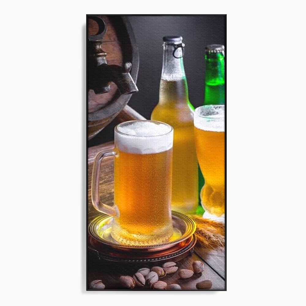 Tablou canvas cu tablou canvas cu halba de bere, in rama de aluminiu negru