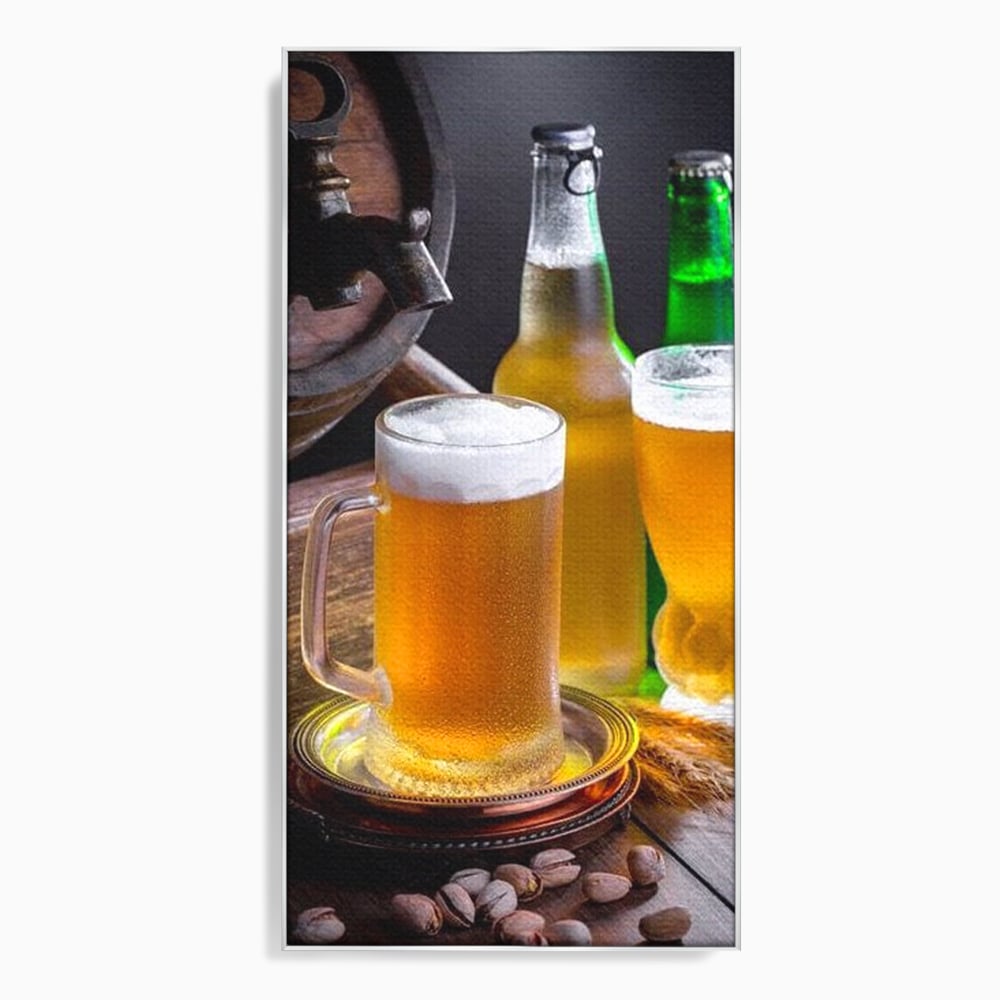 Tablou canvas cu tablou canvas cu halba de bere, in rama de aluminiu argintiu