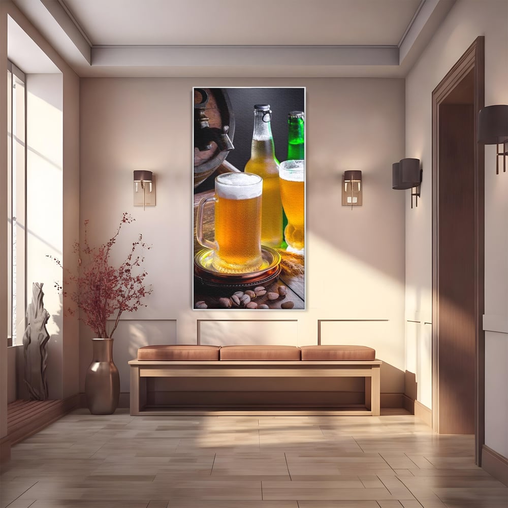 Tablou canvas cu tablou canvas cu halba de bere, in rama de aluminiu argintiu