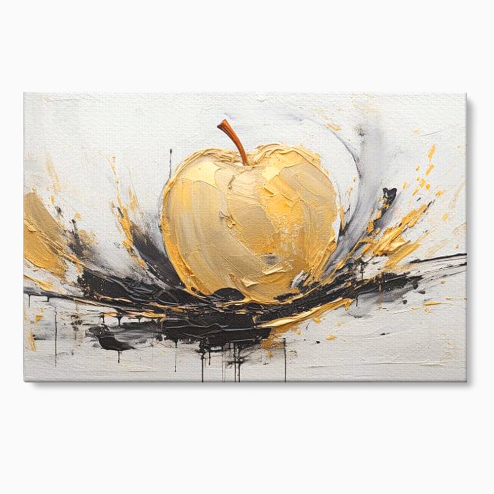 Tablou canvas cu pictura abstracta cu un mar auriu, fara rama, pe sasiu de lemn