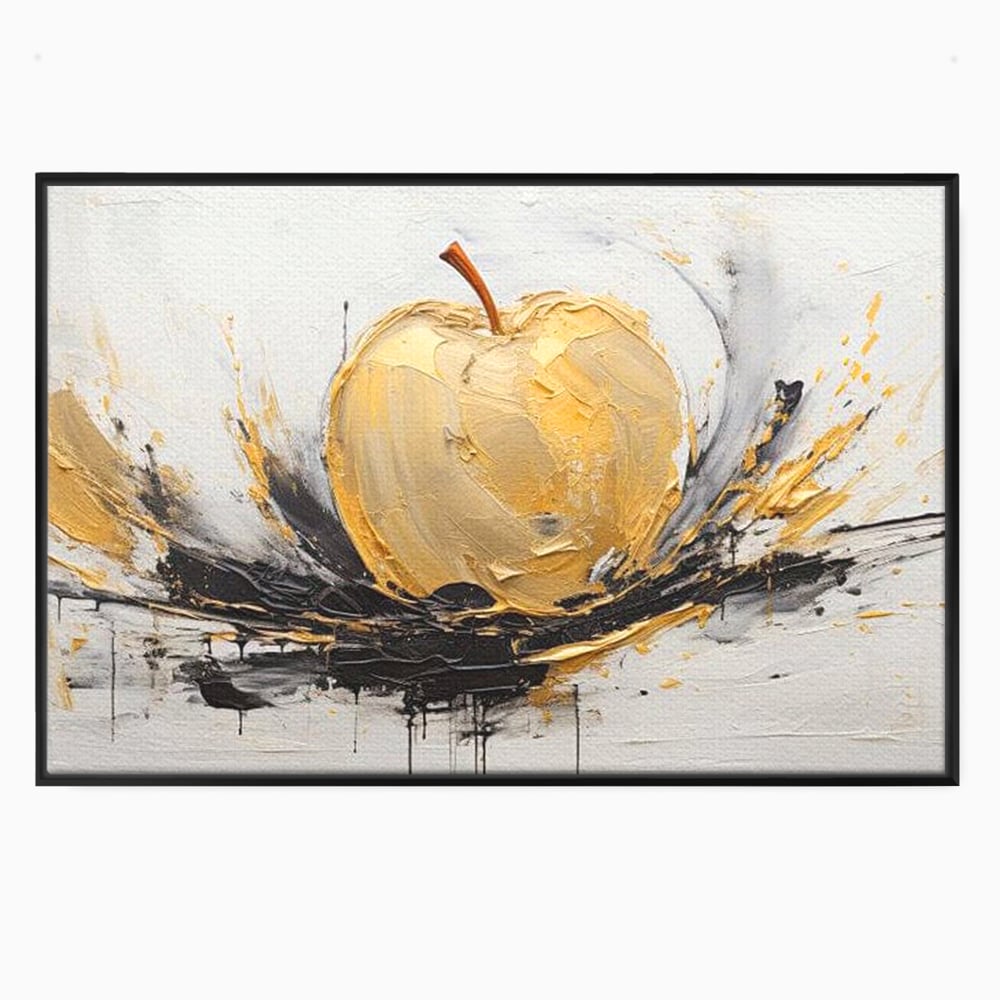 Tablou canvas cu pictura abstracta cu un mar auriu, in rama de aluminiu negru