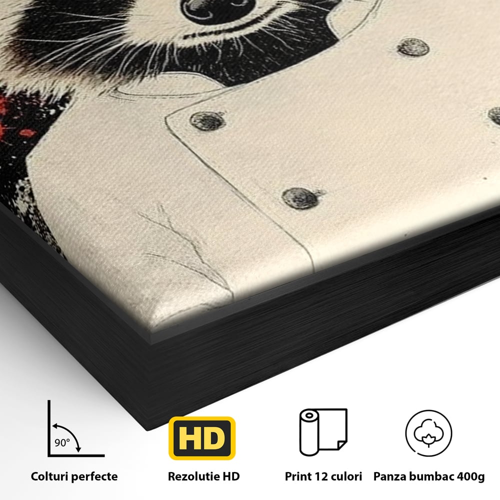 Detaliu al suprafetei: tablou canvas cu raton bucatar, in rama de aluminiu negru