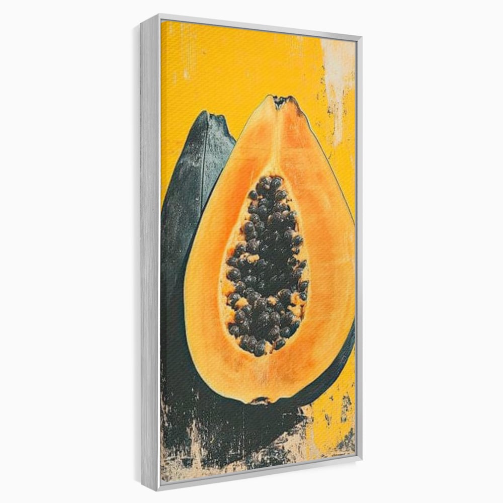 Tablou canvas cu tablou canvas cu papaya taiata, in rama de aluminiu argintiu