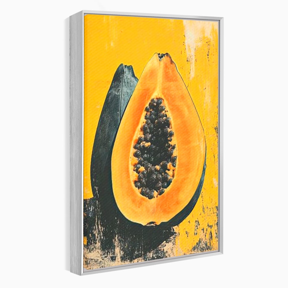 Tablou canvas cu tablou canvas cu papaya taiata, in rama de aluminiu argintiu