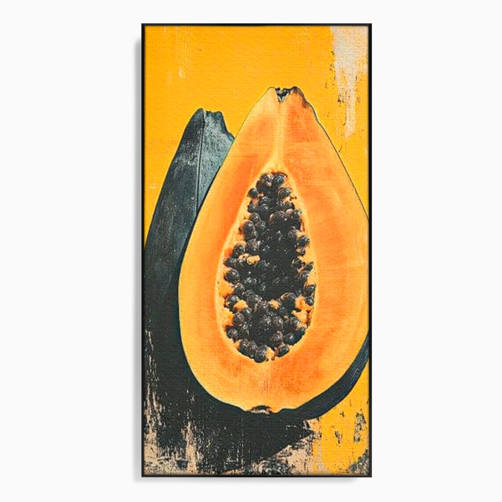 Tablou canvas cu tablou canvas cu papaya taiata, in rama de aluminiu negru