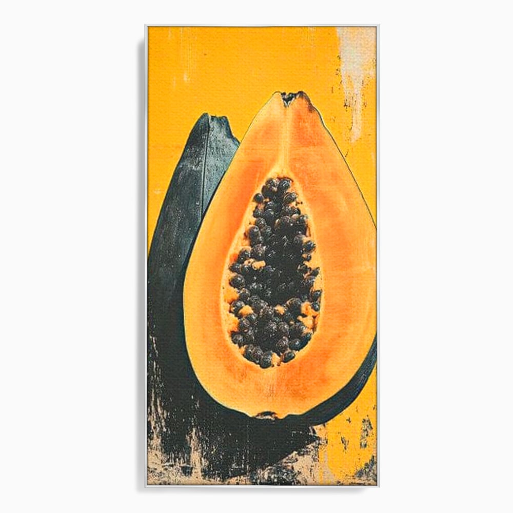 Tablou canvas cu tablou canvas cu papaya taiata, in rama de aluminiu argintiu