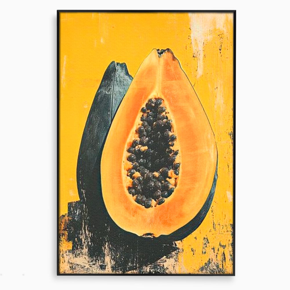 Tablou canvas cu tablou canvas cu papaya taiata, in rama de aluminiu negru