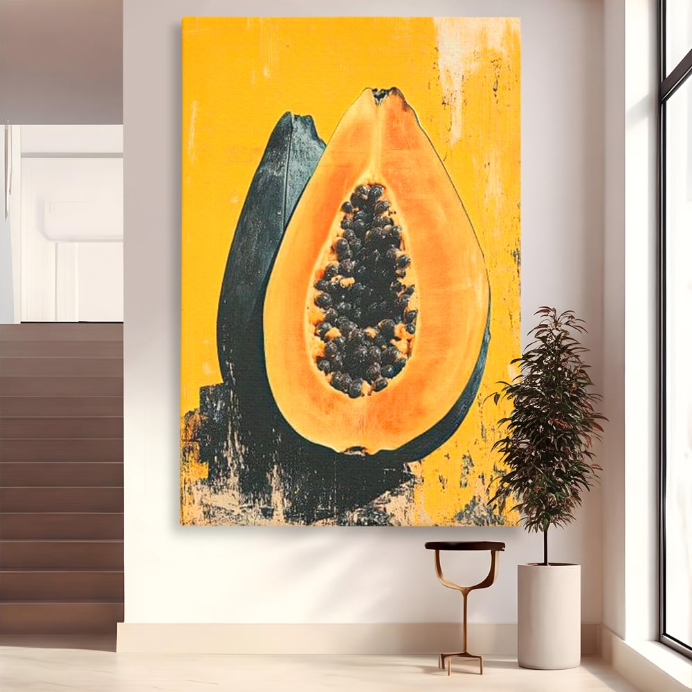 Tablou canvas cu tablou canvas cu papaya taiata, fara rama, pe sasiu de lemn