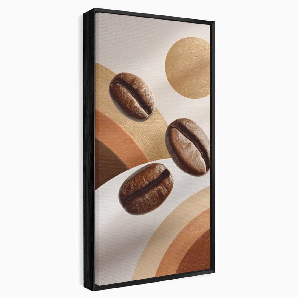 Tablou canvas cu tablou canvas cu boabe de cafea, in rama de aluminiu negru