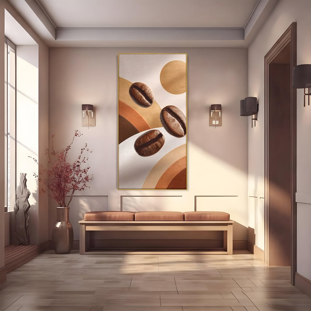 Tablou canvas cu tablou canvas cu boabe de cafea, in rama de aluminiu auriu