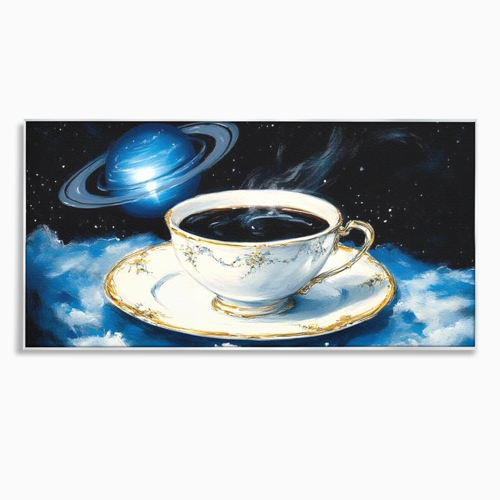 Tablou canvas cu tablou canvas cu ceasca si planeta, in rama de aluminiu argintiu