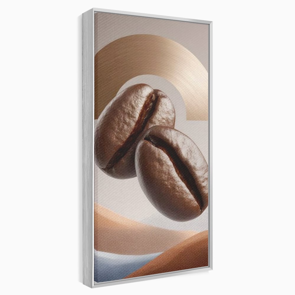 Tablou canvas cu tablou canvas cu boabe de cafea, in rama de aluminiu argintiu