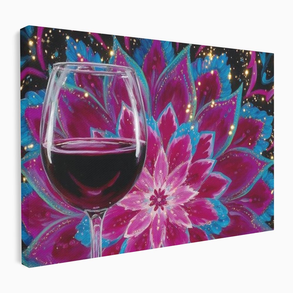 Tablou canvas cu tablou canvas cu pahar de vin si mandala, fara rama, pe sasiu de lemn