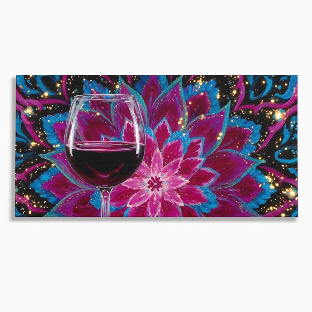 Tablou canvas cu tablou canvas cu pahar de vin si mandala, fara rama, pe sasiu de lemn