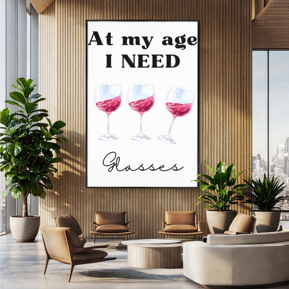 Tablou canvas cu tablou canvas cu pahare de vin si mesaj, in rama de aluminiu negru, pe perete intr-un birou