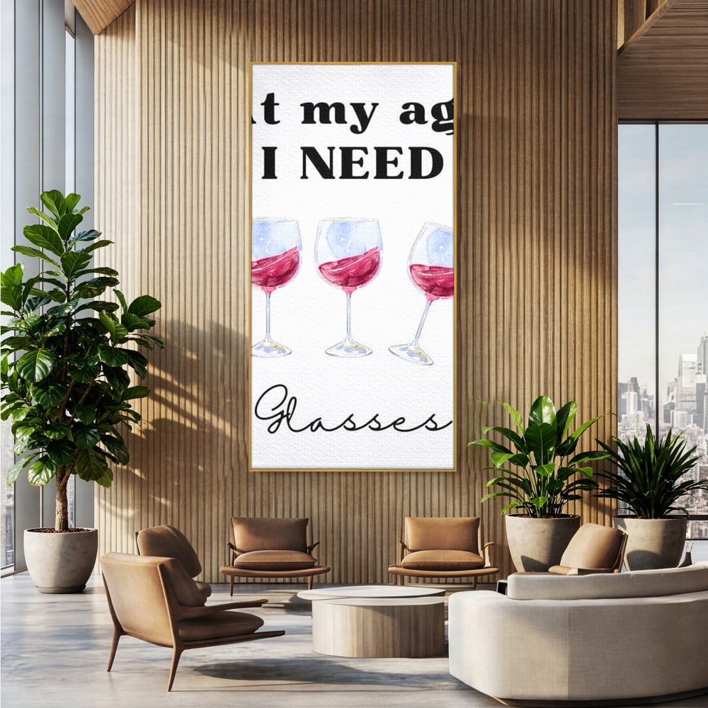 Tablou canvas cu tablou canvas cu pahare de vin si mesaj, in rama de aluminiu auriu, pe perete intr-un birou