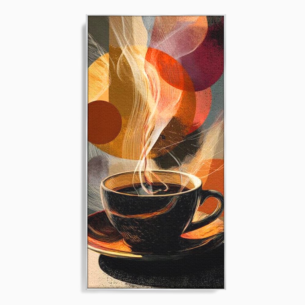 Tablou canvas cu tablou canvas cu ceasca de cafea, in rama de aluminiu argintiu