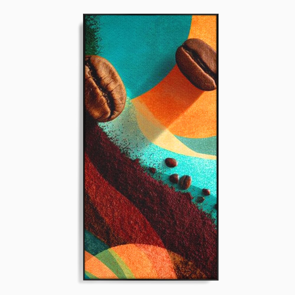 Tablou canvas cu tablou abstract cu boabe de cafea, in rama de aluminiu negru