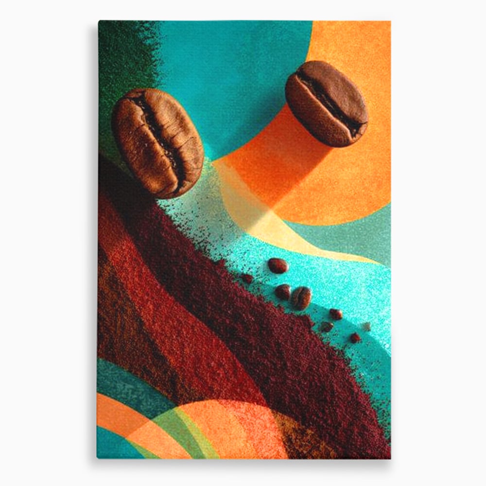 Tablou canvas cu tablou abstract cu boabe de cafea, fara rama, pe sasiu de lemn