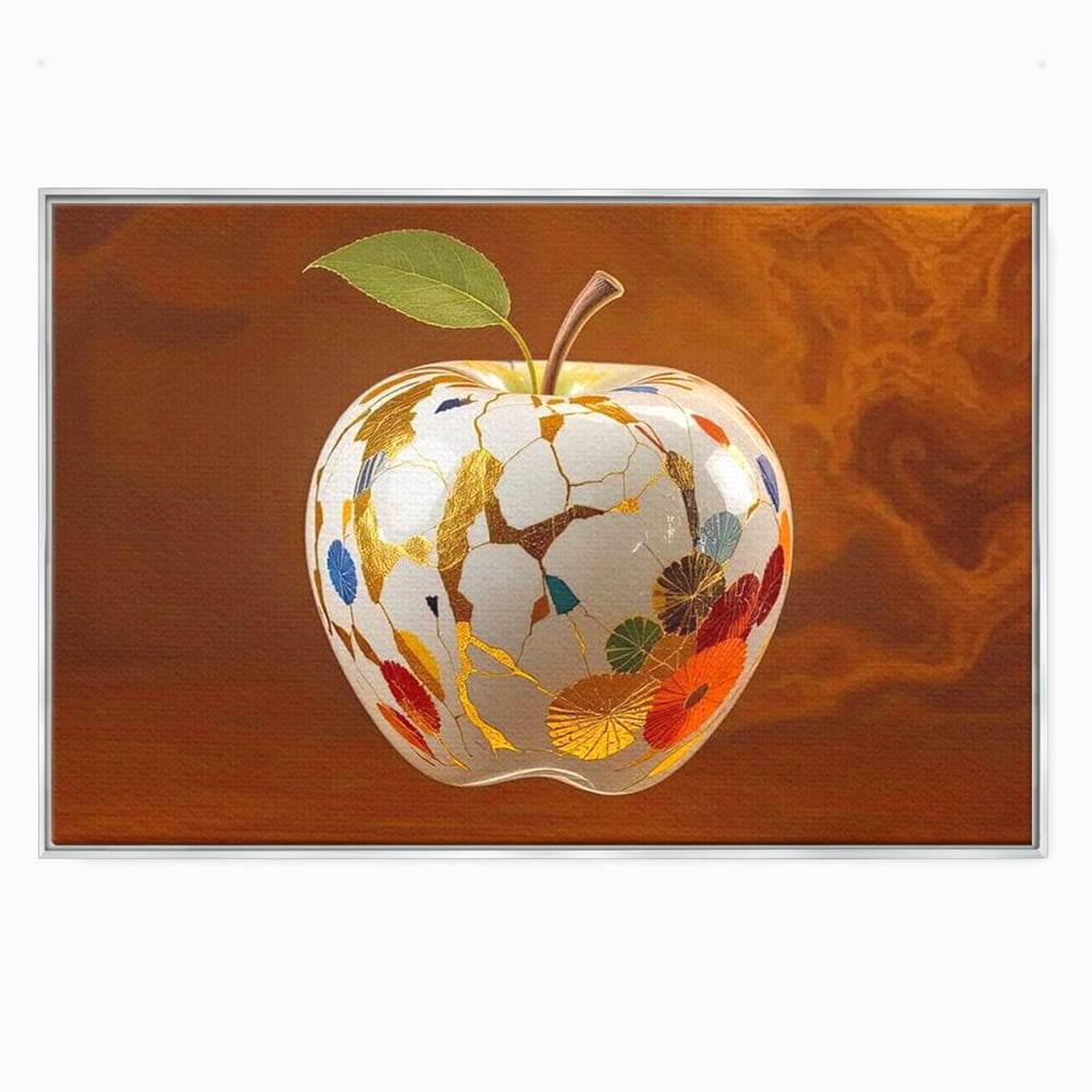 Tablou canvas cu tablou canvas cu mar alb si motive aurii, in rama de aluminiu argintiu