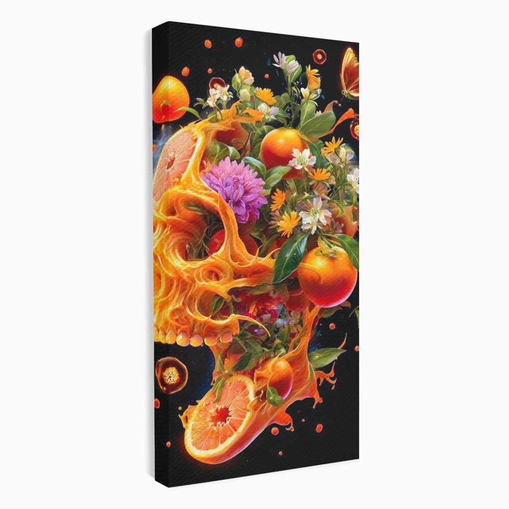 Tablou canvas cu tablou canvas cu craniu din portocale, fara rama, pe sasiu de lemn