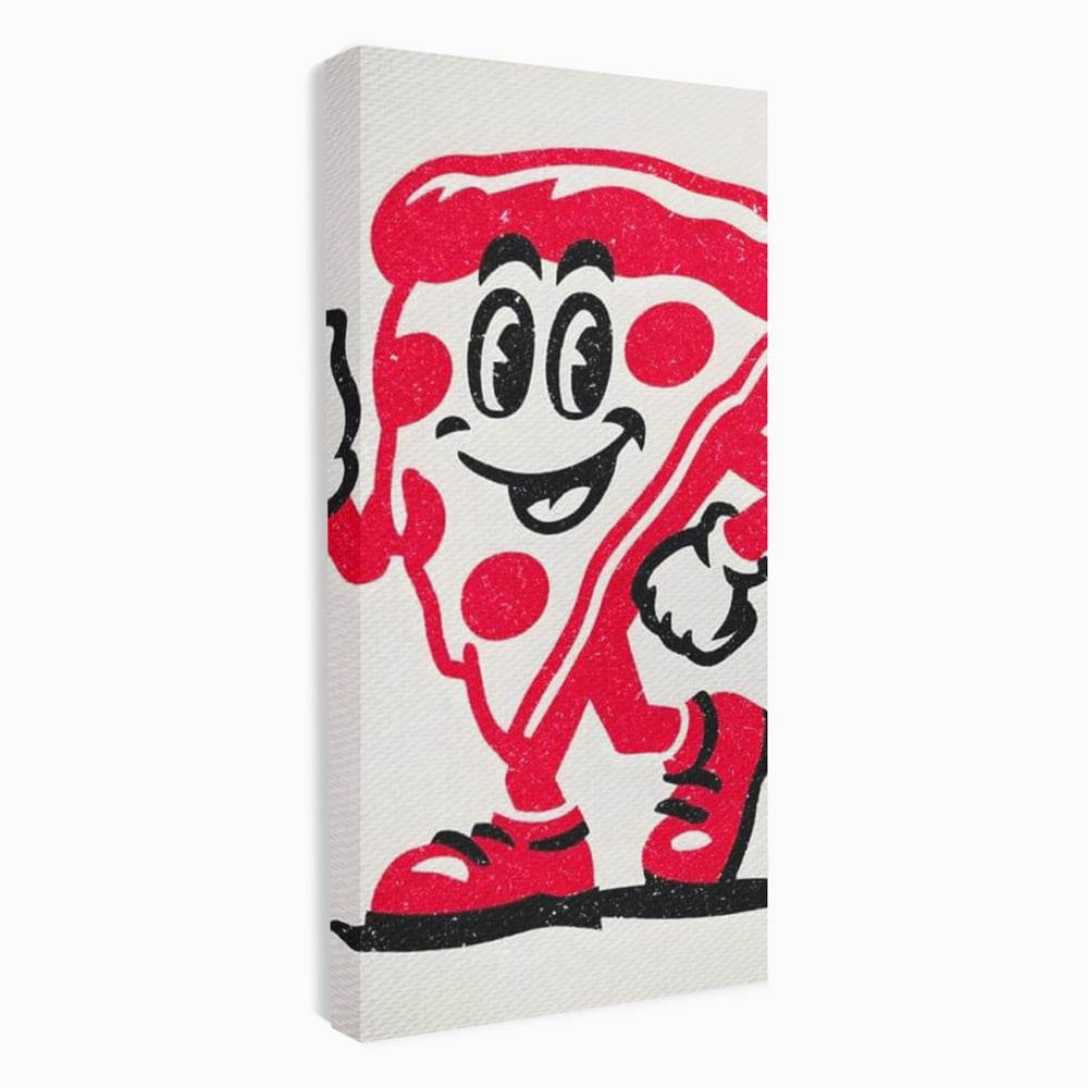 Tablou canvas cu ilustratie retro cu felie de pizza, fara rama, pe sasiu de lemn