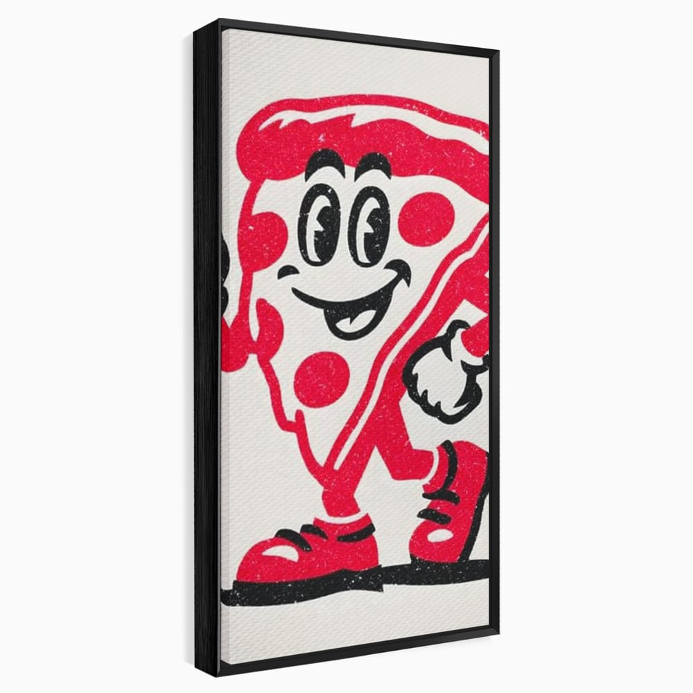 Tablou canvas cu ilustratie retro cu felie de pizza, in rama de aluminiu negru