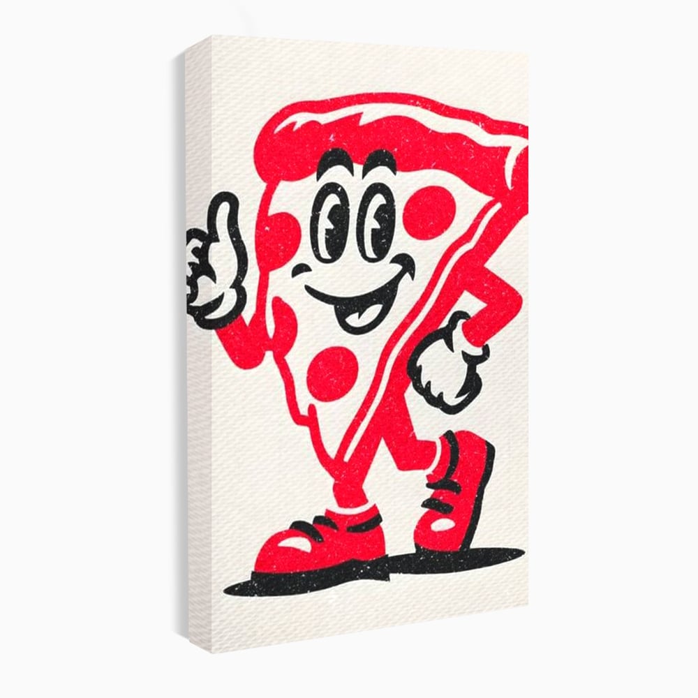 Tablou canvas cu ilustratie retro cu felie de pizza, fara rama, pe sasiu de lemn