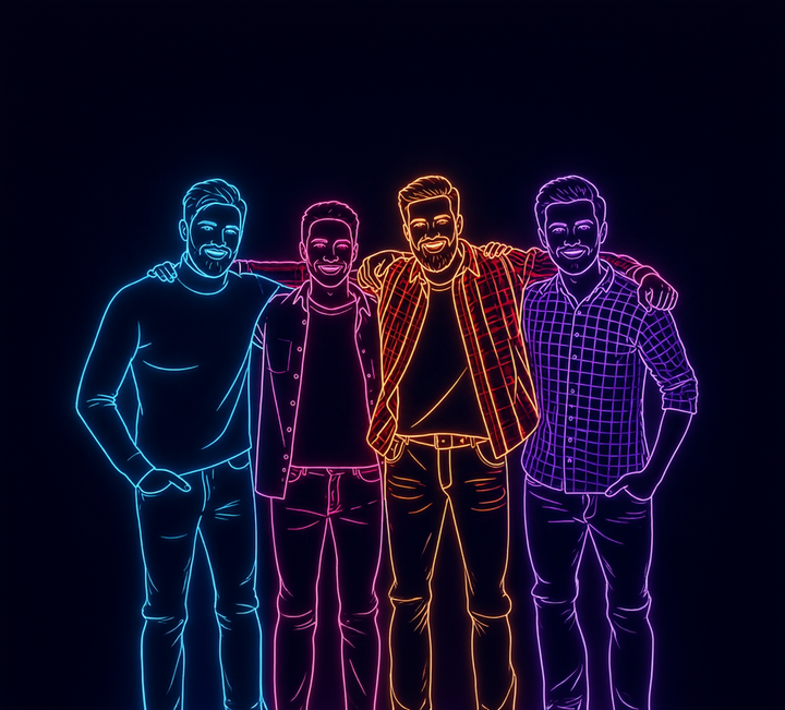 Tablou canvas cu patru prieteni in stil neon