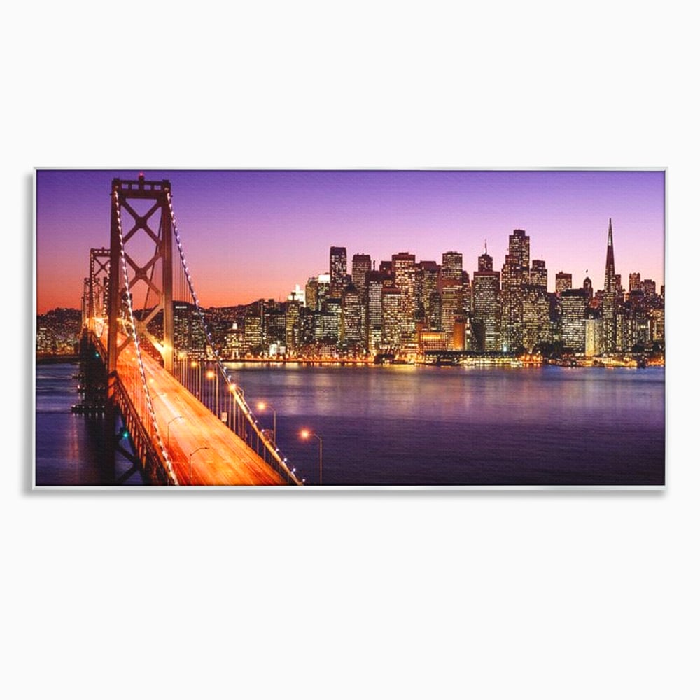 Tablou canvas cu tablou canvas cu podul si orasul san francisco noaptea, in rama de aluminiu argintiu