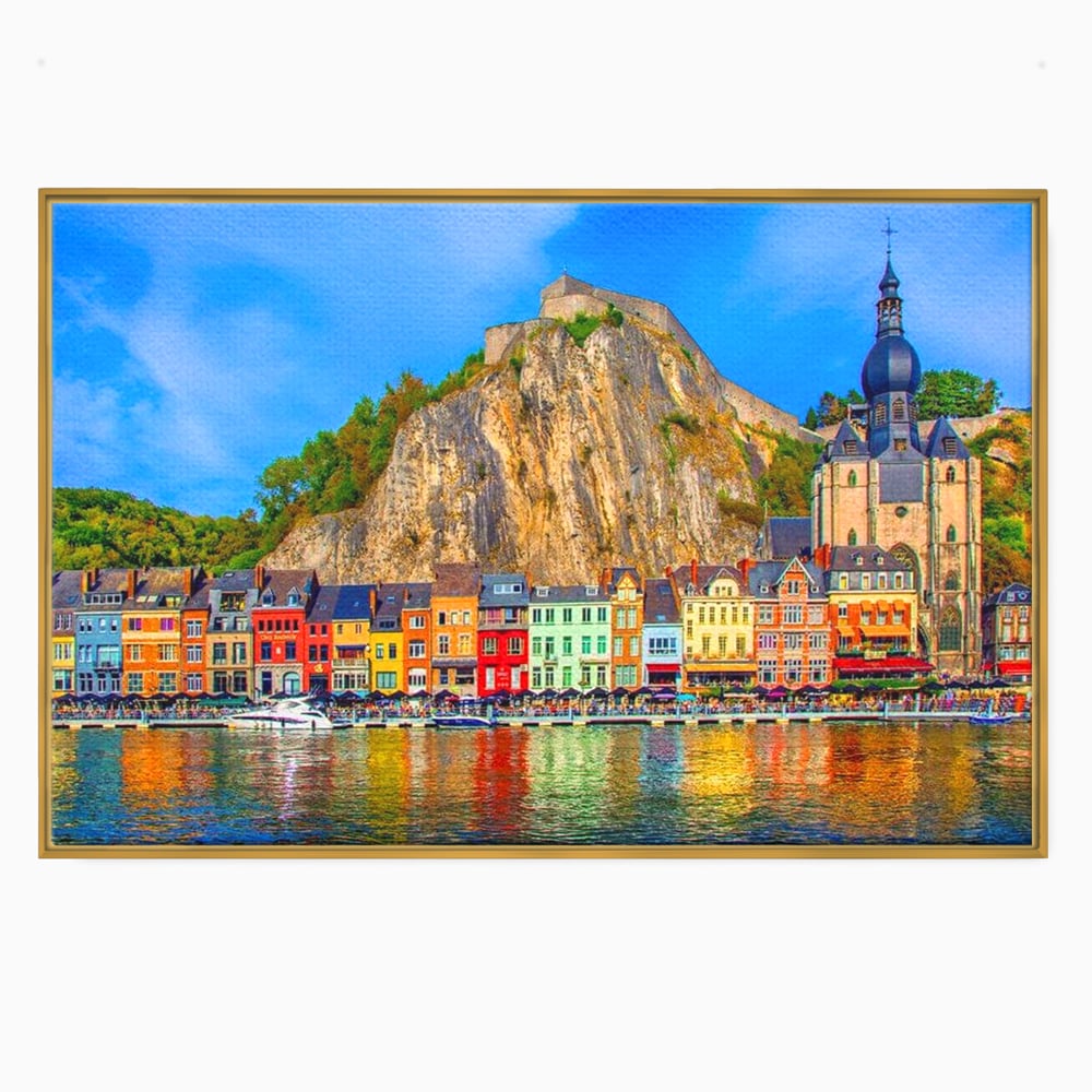 Tablou canvas cu tablou canvas peisaj urban belgia, in rama de aluminiu auriu