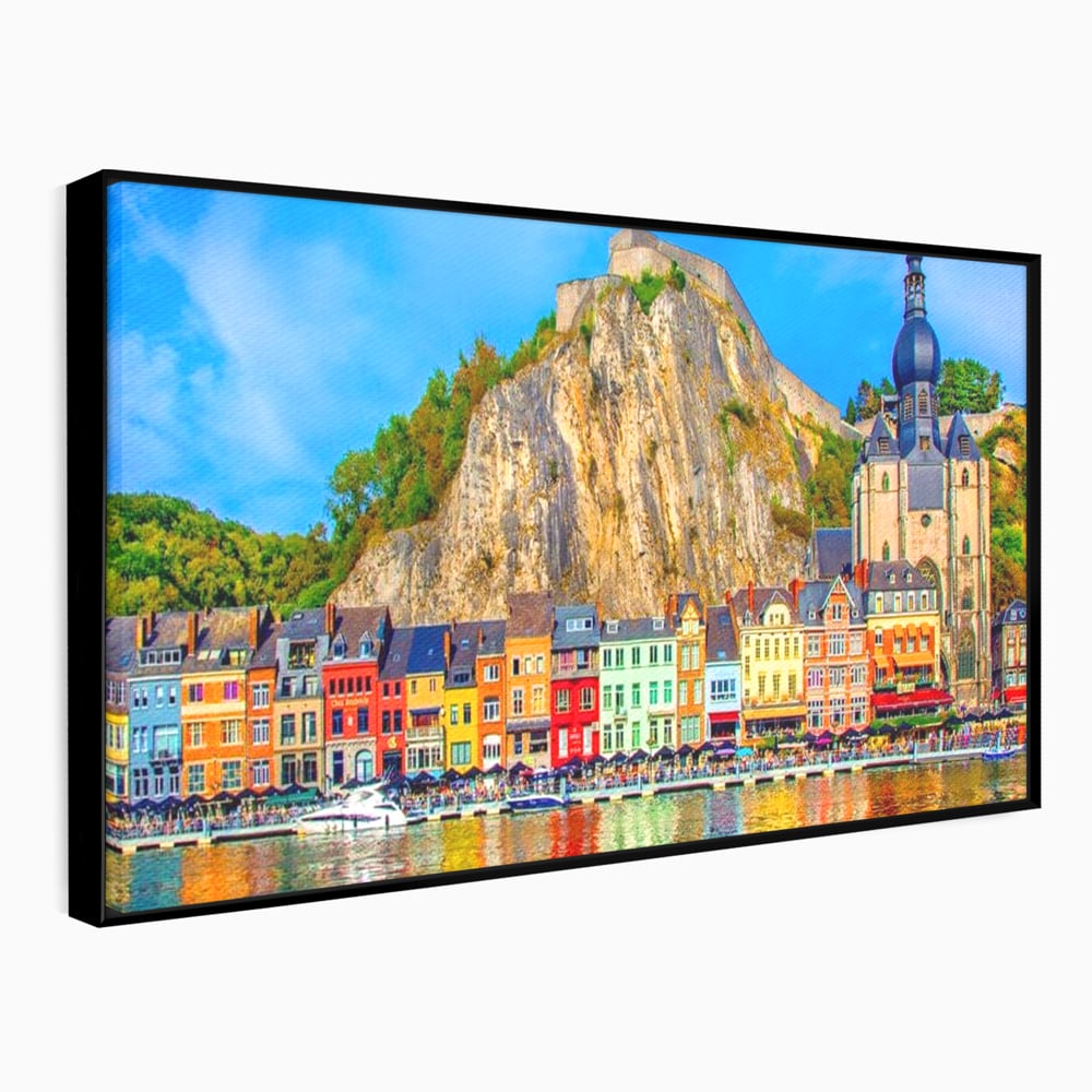 Tablou canvas cu tablou canvas peisaj urban belgia, in rama de aluminiu negru