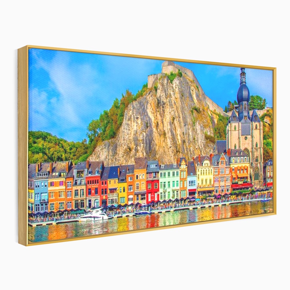 Tablou canvas cu tablou canvas peisaj urban belgia, in rama de aluminiu auriu