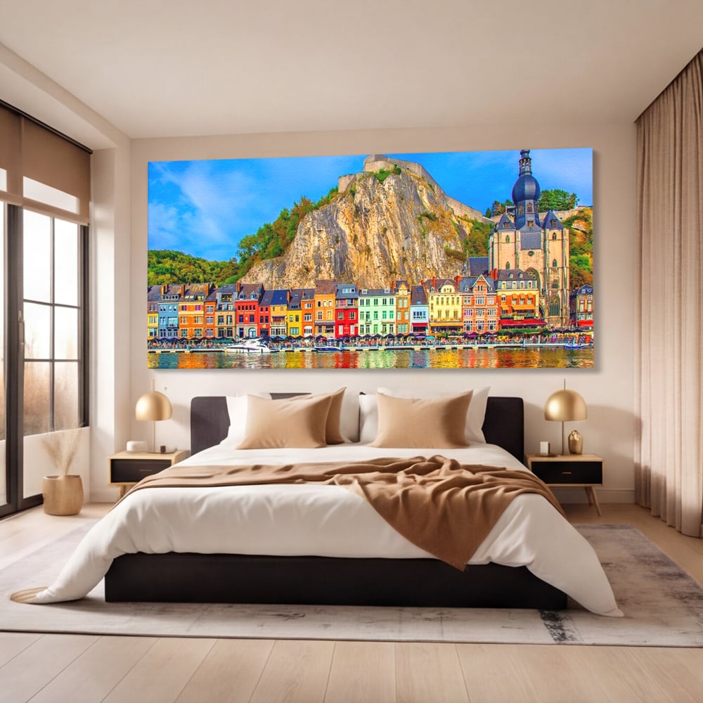 Tablou canvas cu tablou canvas peisaj urban belgia, fara rama, pe sasiu de lemn, pe perete intr-un dormitor