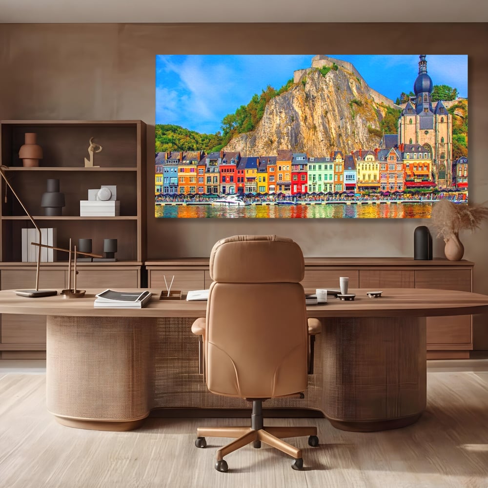 Tablou canvas cu tablou canvas peisaj urban belgia, fara rama, pe sasiu de lemn, pe perete intr-un birou