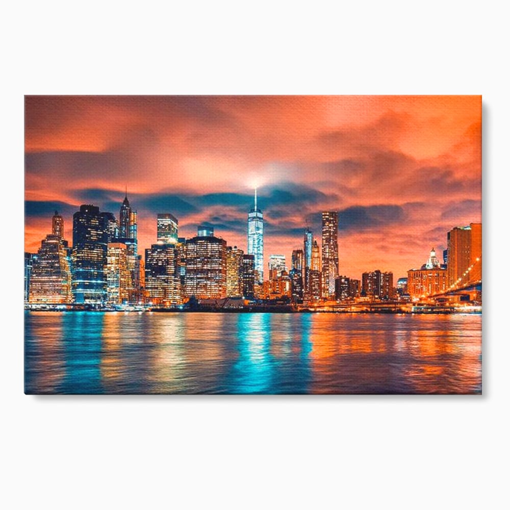 Tablou canvas cu tablou canvas cu peisaj urban nocturn, fara rama, pe sasiu de lemn